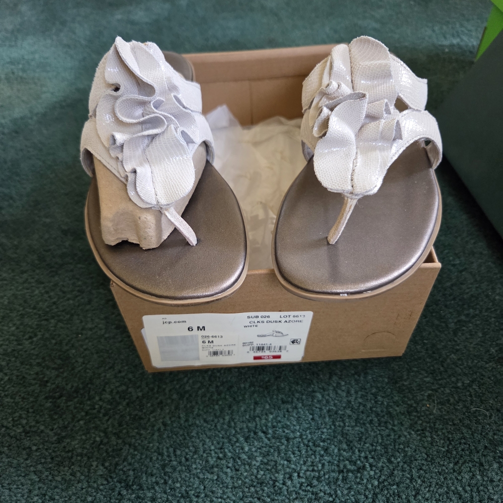 Clarks Silver Sandals with Ruffled Design